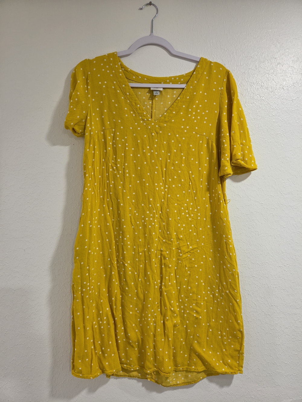 Mustard Yellow Polka Dot V-Neck Women's Dress